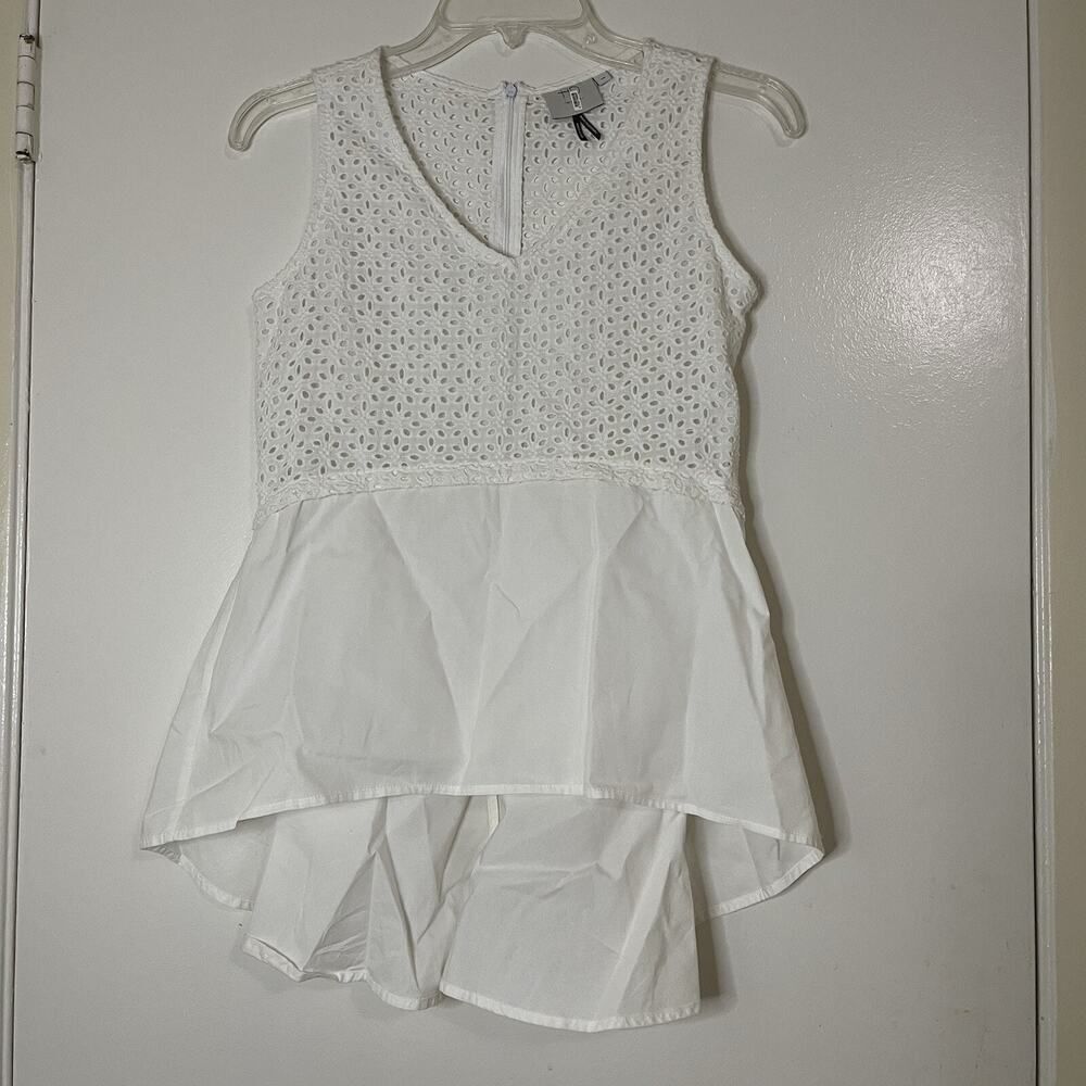 Anthropologie HD in Paris Eyelet Hi Low sleeveless cotton Blouse White Size XS